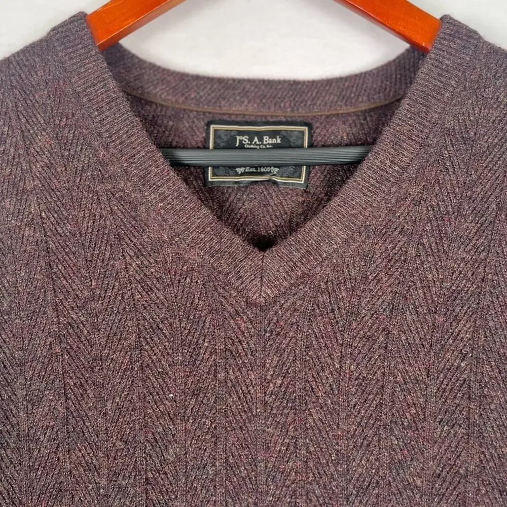 Jos A Bank Cashmere Sweater Vest Mens XL Brown Herringbone Preppy Quiet Luxury
